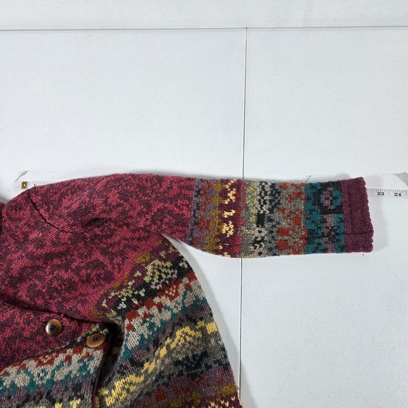 Sundance Womens Lambswool Hooded Fair Isle Long Cardigan Sweater Burgundy Small - Picture 5 of 7